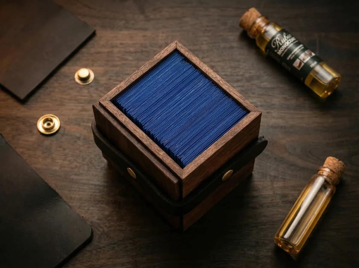 Close-up of handcrafted Heirloom Vault wooden deck box showing wood grain detail and brass hardware